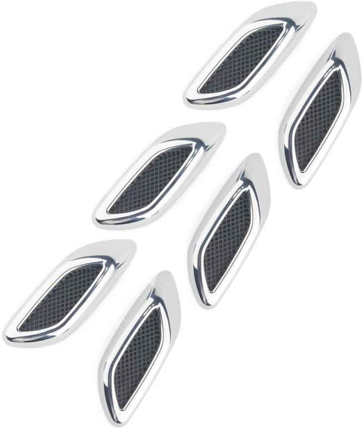 curboom 6pcs Car Fender Trim Decorative Intake Universal Auto Air Flow Bumper Side Vent Decal Scoop Hood Spolier Door Carbon Fiber ABS Chrome Silver Exterior Glossy Black Sticker for Most Cars… - Image 4
